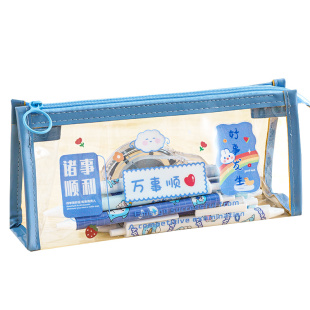 透明笔袋新款励志文学笔袋高颜值ins风网红铅笔袋大容量多功能学生实用文具用品整理收纳文具用防水防污笔袋