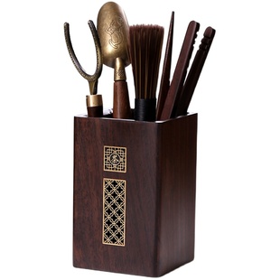 功夫茶具配件茶道六君子整套装黑檀实木茶夹竹制镊子茶杯茶叶夹子