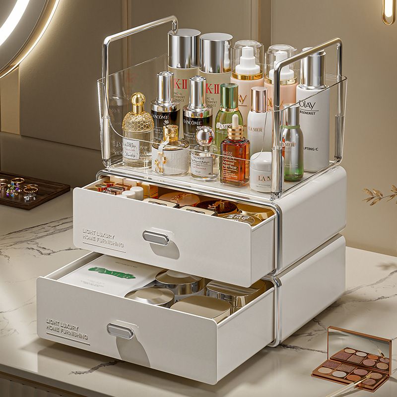 抽屉式化妆品收纳盒卧室桌面梳妆台塑料储透明浴室物置物架大客厅