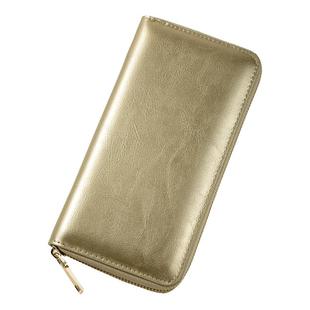 高档金色招财钱包真皮长款拉链钱夹简约软牛皮防盗刷大钞夹放手机