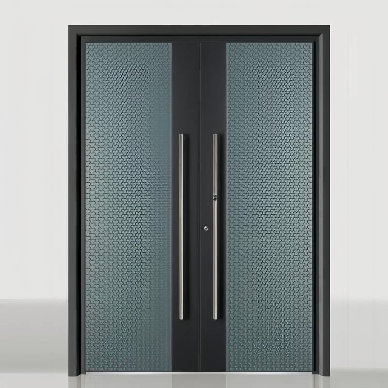 别墅大门仿铜拉丝纹路铝木装甲门铸铝门代培精雕滑盖拉手指纹锁