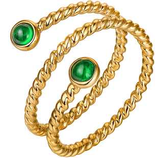 宝创集18K黄金0.3克拉翠绿色赞比亚祖母绿链条戒指钻石彩宝女戒