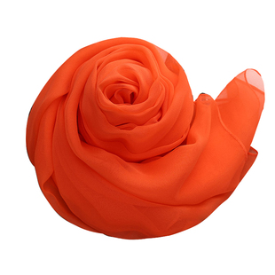 橘红色100%桑蚕丝丝巾乔其长款真丝围巾女春秋冬夏季百搭披肩纱巾