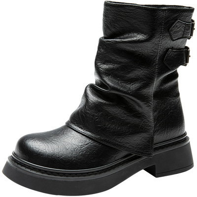 大东女靴短靴复古宽松中筒靴圆头