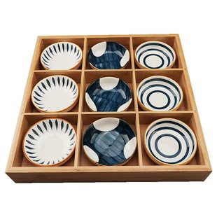 日式九宫格托盘六宫格餐具火锅配菜盘木质格子拼盘木盒竹制火锅盘