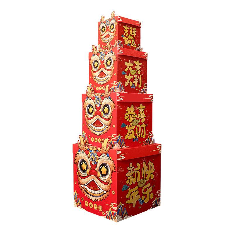 2026新年场景布置堆头装饰品礼盒坐炮礼物摆件春节橱窗道具礼品盒