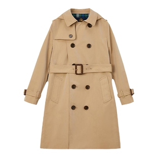 eland kids衣恋童装男童风衣冬季双排扣休闲学院风中长款连帽大衣