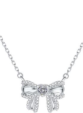 周六福蝴蝶结项链女S925银链坠轻奢小众送女友圣诞礼物