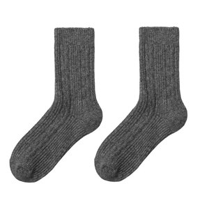 羊毛袜子女秋冬季中筒袜加厚加绒保暖羊绒袜麻花月子袜长款堆堆袜