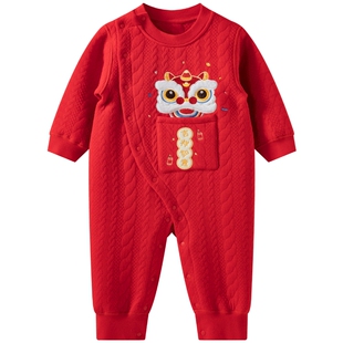 aqpa新年婴儿衣服夹棉保暖秋冬宝宝连体衣红色拜年服过年服外出服
