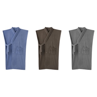 洁丽雅7A抑菌浴袍男士吸水速干可穿浴巾洗澡无袖浴袍睡袍式浴衣