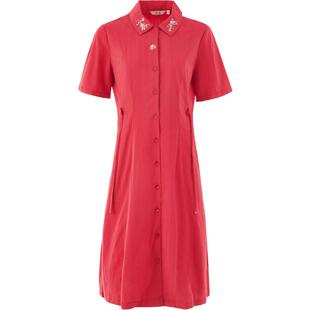 渔牌女装连衣裙2024新款女春夏纯棉弹力刺绣花短袖长裙子FGGB0006