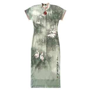 【诗词旗袍】国风新中式改良旗袍女小个子年轻款黄鹂翠柳青松白鹭