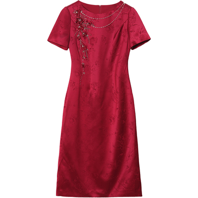 品牌喜婆婆婚宴装酒红色晚礼服女