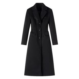 Invertebrate无脊椎黑色收腰毛呢大衣女秋冬新款中长款加厚外套