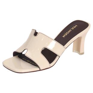 木林森h拖鞋女夏季网红时尚方头休闲外穿粗跟简约气质百搭一字拖