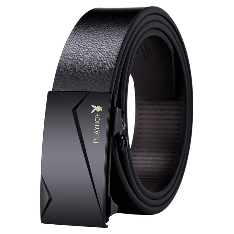 花花公子皮带男士新款真皮无牙内扣裤带青年黑色牛皮简约时尚腰带