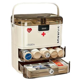 多层药箱家庭装密码锁药品收纳盒大容量药盒家用医疗箱药物分装盒