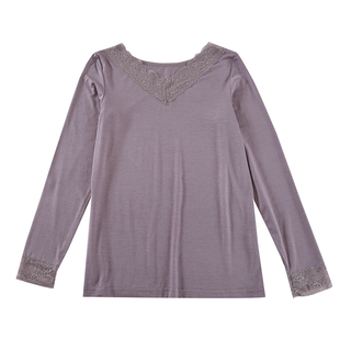 莫代尔秋衣女士薄款蕾丝花边V领修身打底衫冬季保暖内衣单件上衣