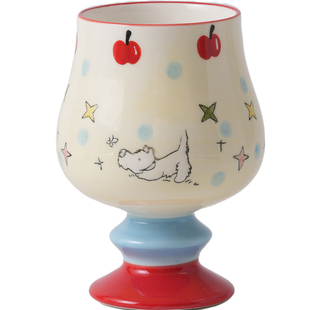 肆月高脚陶瓷杯小狗图案马克杯办公室咖啡杯可爱创意设计感女生