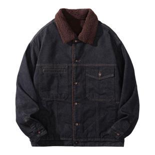 颗粒绒短款牛仔外套男冬季2025新款美式防羊羔绒加绒加厚夹克棉衣