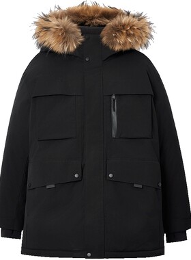 【机能冰壳】杰克琼斯毛领羽绒服冬季工装风派克服连帽潮外套男装