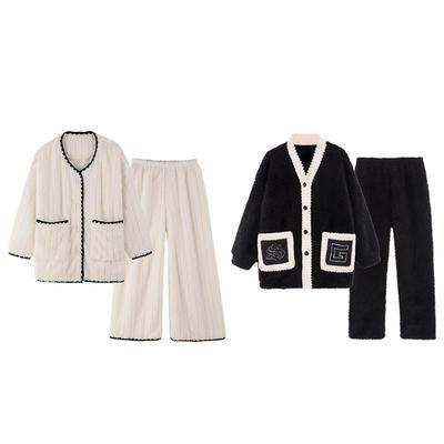 情侣睡衣女珊瑚绒男士两件套