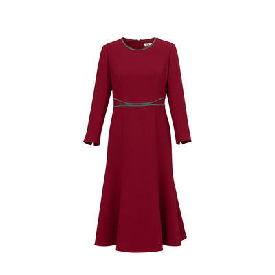 迪图优雅职场修身圆领连衣裙女