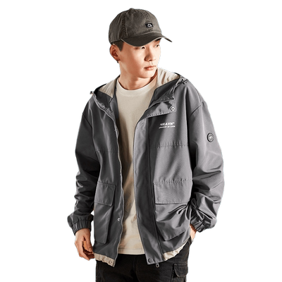 唐狮外套男春秋季连帽工装夹克外