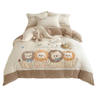 儿童卡通加厚床单被套牛奶绒四件套小男孩秋冬保暖三件套1.2床笠