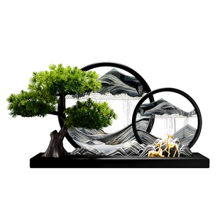 迎客松流沙画摆件办公室领导高档新中式客厅玄关电视柜装饰工艺品