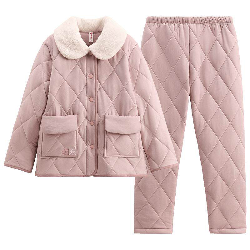 芬腾睡衣情侣冬季新款加绒三层加厚女冬天夹棉保暖男款家居服套装