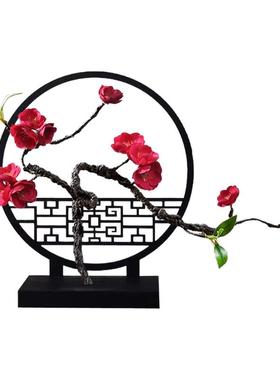 新中式梅花仿真桌面小屏风摆件