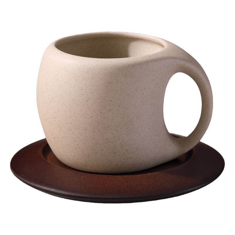 陶瓷咖啡杯碟套装复古拿铁美式咖啡杯子木杯垫下午茶杯碟勺花茶杯