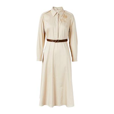 范可优雅收腰棉质印花衬衣连衣裙