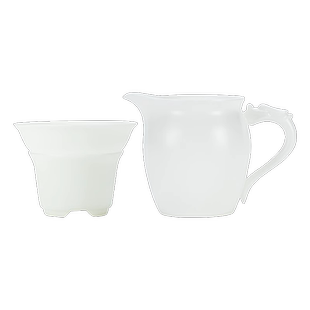 钰铨龙门 冰种薄胎浮雕龙把公道杯过滤组 德化白瓷素烧茶漏分茶器