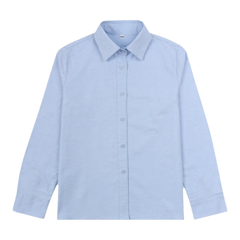 儿童英伦风夏季学生浅蓝衬衫女款牛津纺校服衬衣学院校园园服