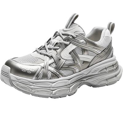 百丽星河轨迹银色老爹鞋男