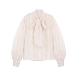 SourceWithU 奈乐小白花 镂空拼接系带灯笼袖衬衫云朵A字半裙女