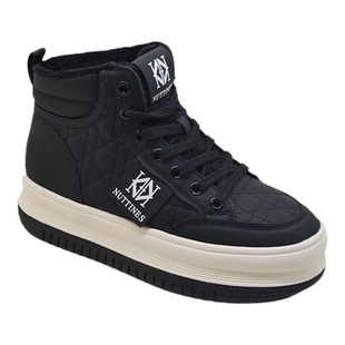 摩西米妮女鞋2025冬季新款高帮真皮加绒圆头厚底休闲运动鞋38918