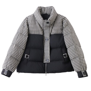 超好看千鸟格撞色拼接羽绒服女2025冬款小个子气质百搭面包服外套