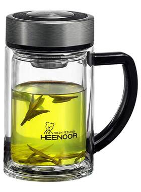 希诺正品带手柄茶水杯双层玻璃杯