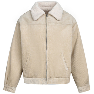 OV原创美式灯芯绒短款加绒棉服外套女冬季羊羔绒翻领保暖复古棉衣