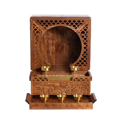 无漆榫卯折叠便携黑胡桃原木小龛