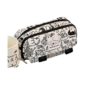 2025新款小狗笔袋小学生高颜值大容量翻盖可爱卡通ins铅笔盒初中高中小众黑白日系创意男孩女孩多功能文具盒