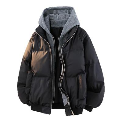 FOG RIO新款PU皮假两件男女同款冬季连帽加厚棉服宽松保暖百搭