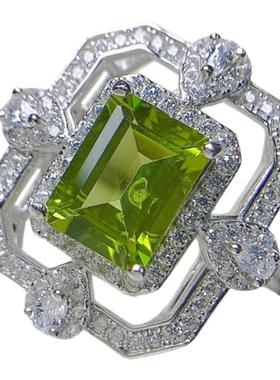 天然橄榄石戒指6乘8方形绿宝石