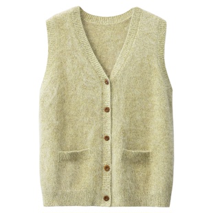 特惠 100%山羊绒针织拉绒马甲背心气质V领无袖开衫外穿针织上衣春