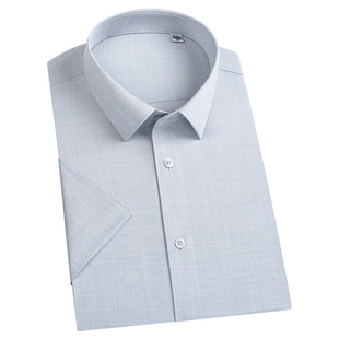 夏季新款宾霸铜氨丝混纺短袖衬衫男商务弹力透气可降解环保衬衣