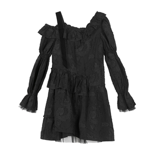 L.NYX 22SS black painter｜暗黑提花领型不规则下摆设计师连衣裙